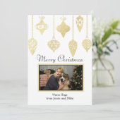 カスタムフォト金ゴールドオーナメントフラットホリデーカード シーズンカード (スタンド正面)