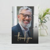 カスタムフォト金ゴールドスクリプト70th誕生日パーティー サンキューカード (スタンド正面)