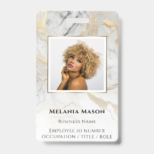 カスタムフォト金ゴールドホワイトマーブルスタエレガントッフ バッジ (Front)