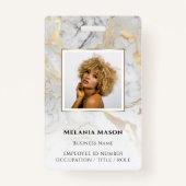 カスタムフォト金ゴールドホワイトマーブルスタエレガントッフ バッジ (正面)