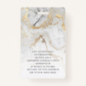 カスタムフォト金ゴールドホワイトマーブルスタエレガントッフ バッジ (裏面)