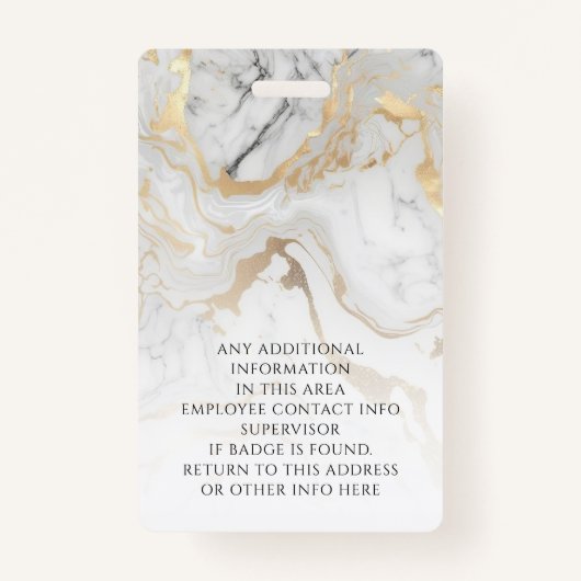 カスタムフォト金ゴールドホワイトマーブルスタエレガントッフ バッジ (裏面)