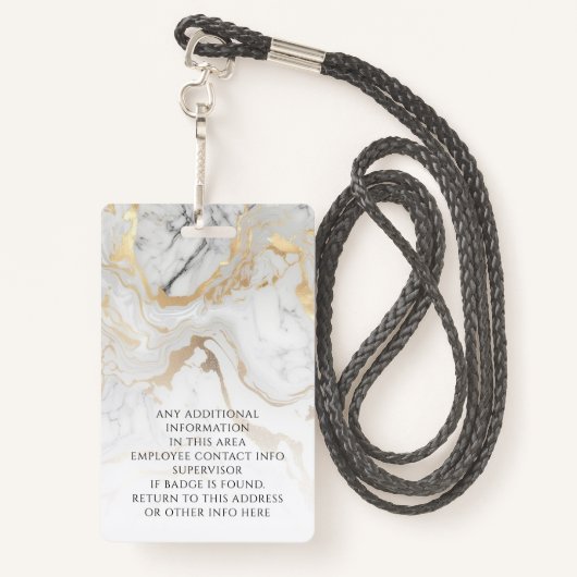 カスタムフォト金ゴールドホワイトマーブルスタエレガントッフ バッジ (裏面ランヤード)