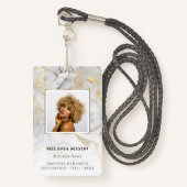 カスタムフォト金ゴールドホワイトマーブルスタエレガントッフ バッジ (正面ランヤード)