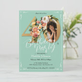 カスタムフォト金ゴールドミントフローラ40歳の誕生日 招待状 (スタンド正面)