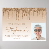 カスタムフォト金ゴールド50th誕生日へようこそ ポスター (正面)