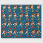 カスタムフォト顔おもしろいクリスマス小妖精や小人キッド写真W ラッピングペーパー (フラット)