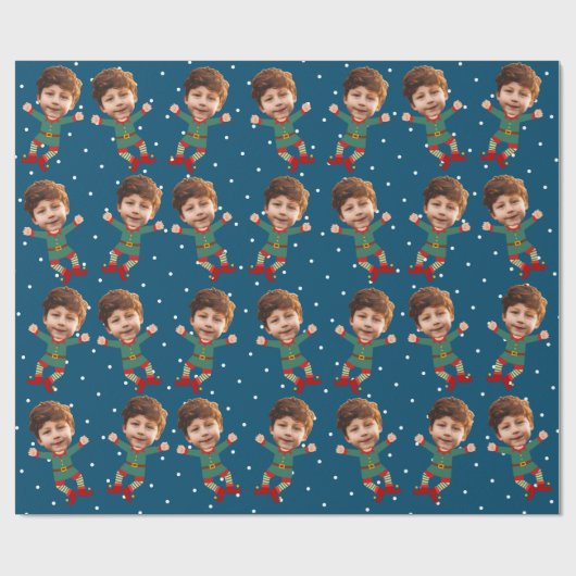 カスタムフォト顔おもしろいクリスマス小妖精や小人キッド写真W ラッピングペーパー (フラット)