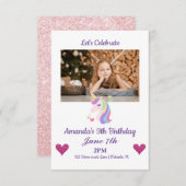 カスタムフォト魔法ユニコーン&ハート誕生日 招待状 (正面/裏面)