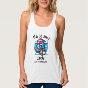 カスタムフォト アメリカ国旗 7月4日 クリームコーン レディースクルー丈Tシャツ タンクトップ
