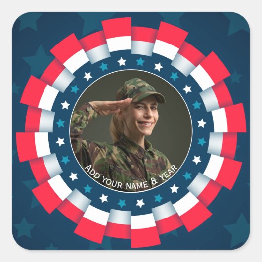 カスタムフォト アメリカ軍 リボンボーダー 愛国 スクエアシール (正面)