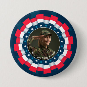 カスタムフォト アメリカ軍 リボンボーダー 愛国 缶バッジ