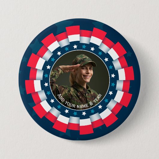 カスタムフォト アメリカ軍 リボンボーダー 愛国 缶バッジ (正面)