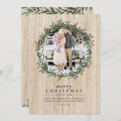 カスタムフォト&ウッ素朴ドクリスマスホリデーフォト シーズンカード (正面/裏面)