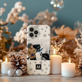 カスタムフォト クリスマス スノーフレーク モノグラム iPhone 16 PROケース