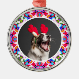 カスタムフォト クリスマス 犬 お母さん お父さん カラフル メタルオーナメント