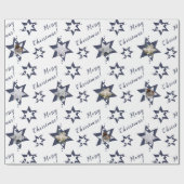 カスタムフォト スターリー メリークリスマス パープル ラッピングペーパー (フラット)