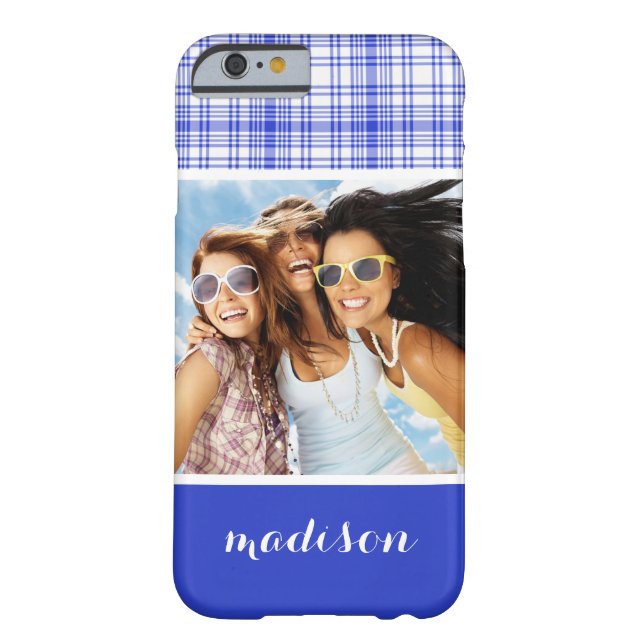 カスタムフォト&ネームブルーホワイトプレイド2 Case-Mate iPhoneケース (裏面)