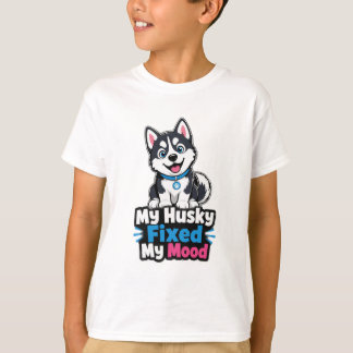 カスタムフォト ハスキー犬 ハスキーで気分が良くなった Tシャツ