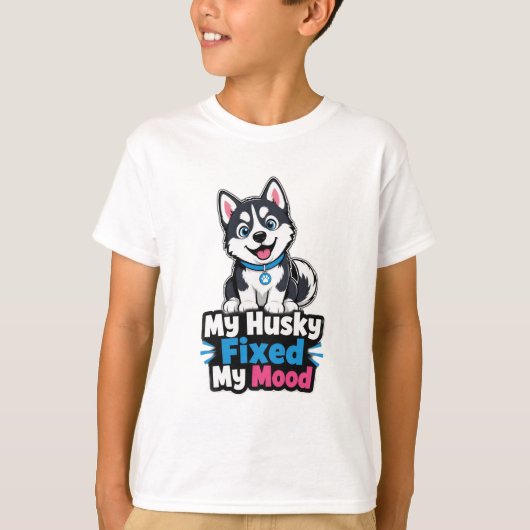 カスタムフォト ハスキー犬 ハスキーで気分が良くなった Tシャツ (正面)