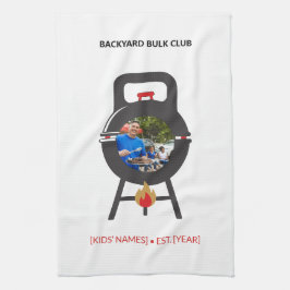 カスタムフォト ブラックケトルベルBBQ ダッドグリル バッジ キッチンタオル
