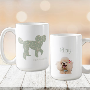 カスタムフォト プードル犬ママ 名前 セージグリーン コーヒーマグカップ