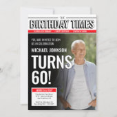 カスタムフォト モダン新聞表紙 60歳の誕生日 招待状 (正面)