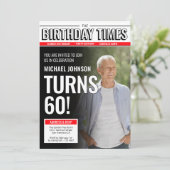 カスタムフォト モダン新聞表紙 60歳の誕生日 招待状 (スタンド正面)