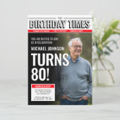カスタムフォト モダン新聞表紙 80歳の誕生日 招待状 (スタンド正面)