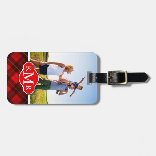 カスタムフォト&モノグラムウォレスタータンチェック背景 ラゲッジタグ (正面横)