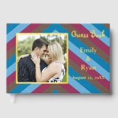 カスタムフォトLet's Flamingle金箔ストライプの結婚 ゲストブック (正面)