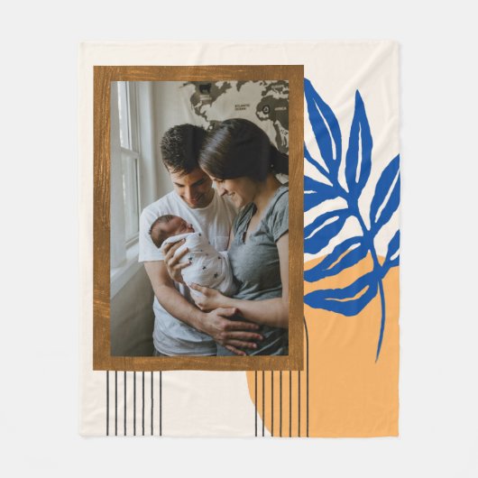 カスタムフォモダント抽象芸術植物ブルーイエロー フリースブランケット (正面)