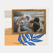 カスタムフォモダント抽象芸術植物ブルーイエロー フリースブランケット (正面(横))