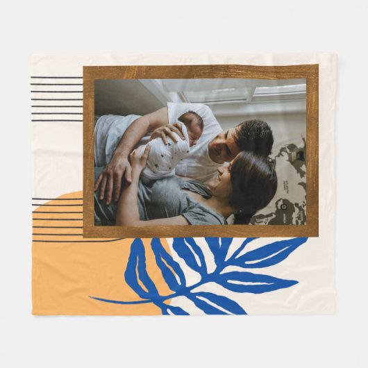 カスタムフォモダント抽象芸術植物ブルーイエロー フリースブランケット (正面(横))