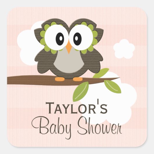 カスタムフクロウ党のお気に入りラベルピンク スクエアシール (正面)