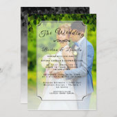 カスタムフシンプルエレガントォトイニシャル独身のインビ 招待状 (正面/裏面)