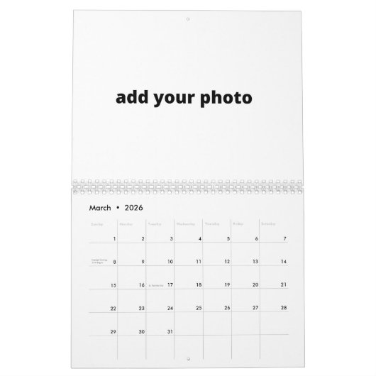 カスタムフパーソナライズされたォトロゴを追加  カレンダー (3月 2026)
