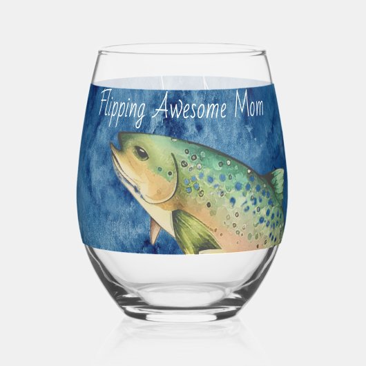 カスタムフライ漁師の母のギフト反転素晴らし ステムなしワイングラス (正面)