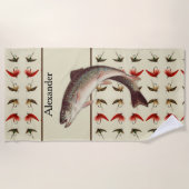 カスタムフライ釣りホジマス素朴 ビーチタオル (正面)