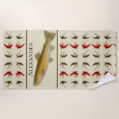 カスタムフライ釣りマス素朴の水色 ビーチタオル (正面)