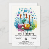 カスタムフラスクフュージョンサイエンティスト誕生日 招待状 (正面/裏面)