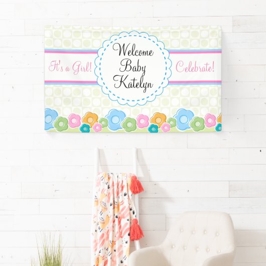 カスタムフラワーガーデンガールベビーシャワーバナー 横断幕 (インサイチュ)