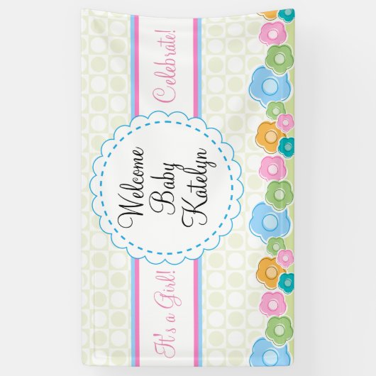 カスタムフラワーガーデンガールベビーシャワーバナー 横断幕 (縦)