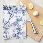 カスタムフランスのエレガントヴィンテージ青フローラギフト キッチンタオル (四つ折り)