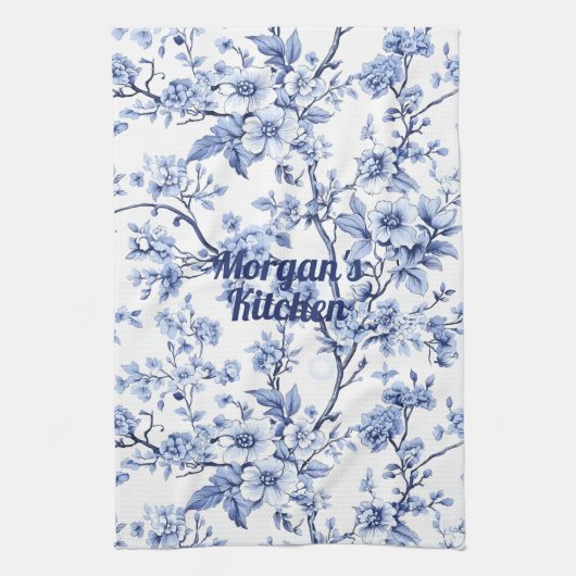 カスタムフランスのエレガントヴィンテージ青フローラギフト キッチンタオル (縦)