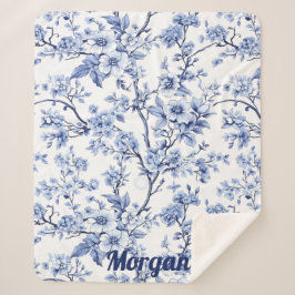 カスタムフランスのエレガントヴィンテージ青フローラギフト シェルパブランケット