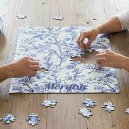 カスタムフランスのエレガントヴィンテージ青フローラギフト ジグソーパズル