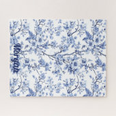 カスタムフランスのエレガントヴィンテージ青フローラギフト ジグソーパズル (横)