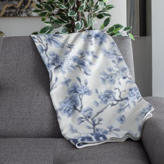 カスタムフランスのエレガントヴィンテージ青フローラギフト フリースブランケット