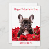カスタムフランスのブルドッグオンレッドローゼバレンタイン シーズンカード (正面/裏面)
